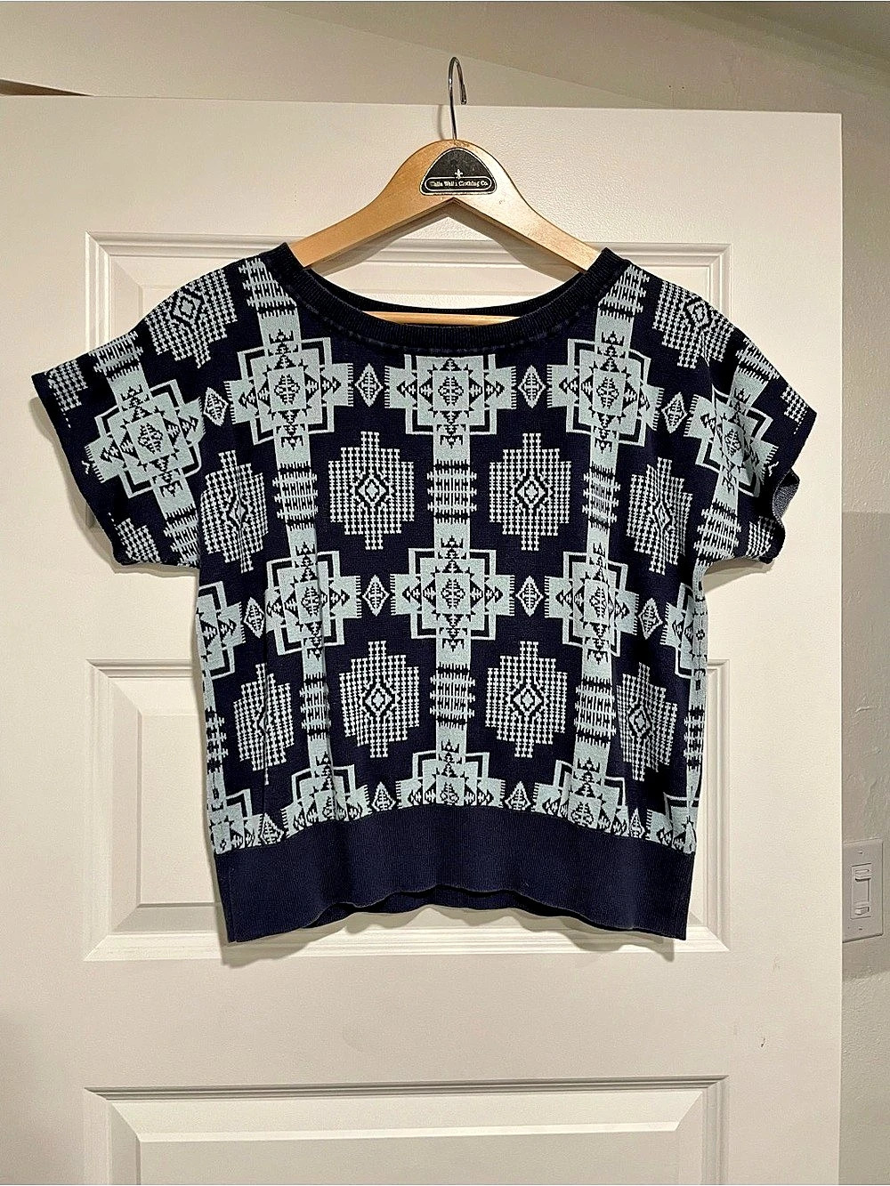 Pendleton Geometric Wool Short Sleeve Top Large.